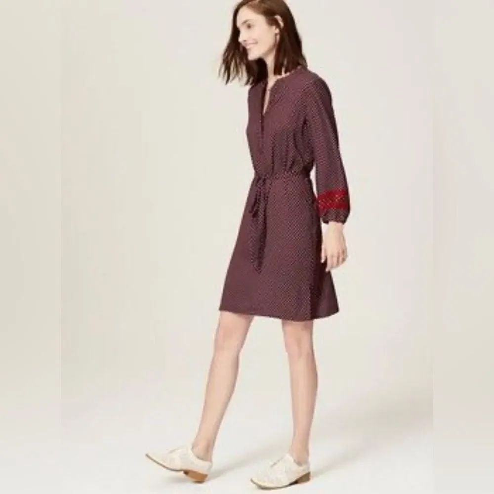 LOFT XXSP Pullover Long Sleeve 4 Button Front Shirt Dress in Burgundy Black Blue